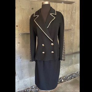 St. John Black Knit Beaded Skirt Suit